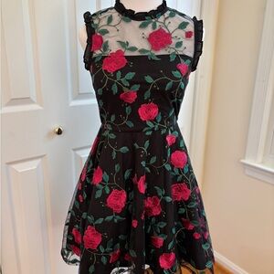 City Studio Black Dress with Red Floral Design